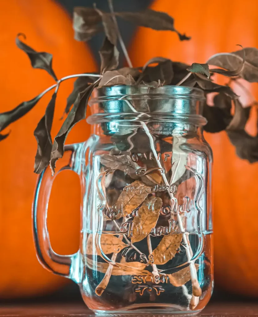 Décoration d'Halloween avec un bocal et des branches