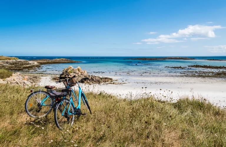 Vélos posés près d'une plage